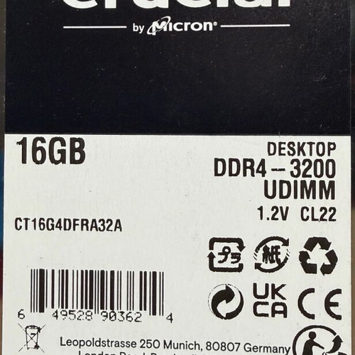 Crucial DDR4 16GB 3200 UDIMM new
