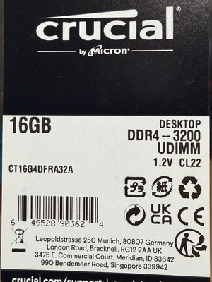 Crucial DDR4 16GB 3200 UDIMM new