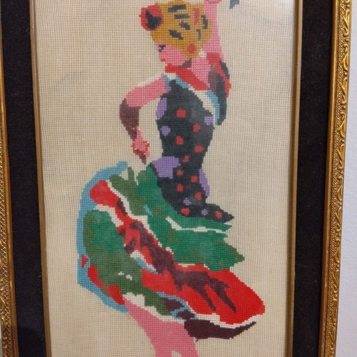 Vintage embroidered flamenco dancer artwork, used