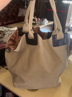 Shoulder bag made of canvas like new, beige, lined
