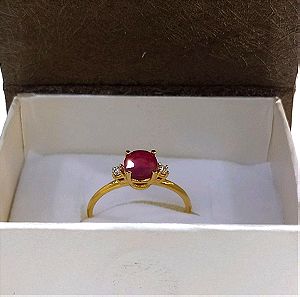 χρυσο(18κ) δαχτυλίδι με αληθινό ρουμπινι και διαμάντια
