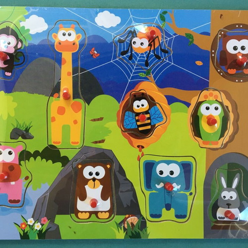 Two baby wooden puzzles new, magnetic fishing and jungle animals