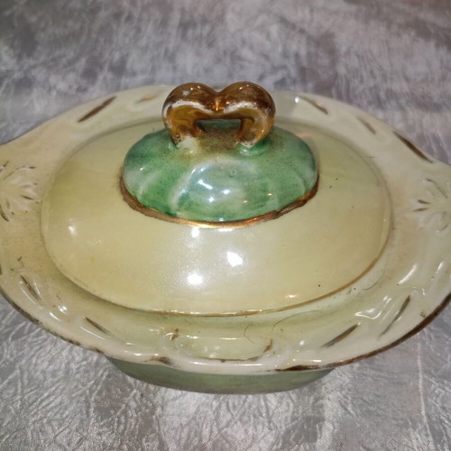 Bavarian porcelain fondue pot used, antique decorative piece