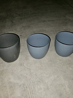 Plastic flower pots used, set of 3, anthracite and blue-gray