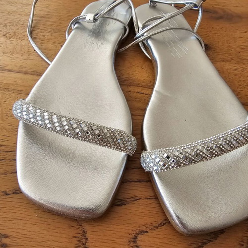 Sante women's flat sandals with strass silver eco leather like new