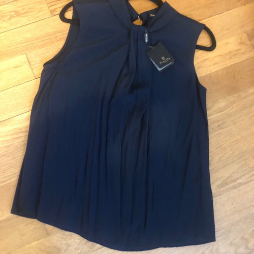 Massimo Dutti women's sleeveless top L new, dark blue with gold buttons