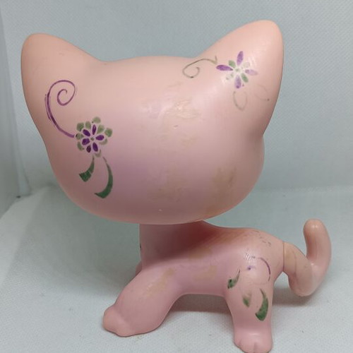 Littlest Pet Shop Jumbo Pink Shorthair Cat figure used, collectible Hasbro toy