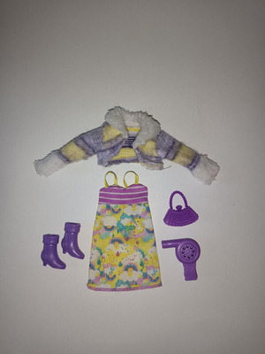 Barbie clothes and accessories set used, purple and yellow