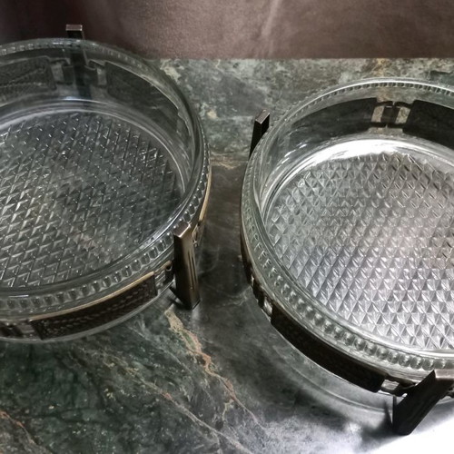 Art Deco bowl pair used, crystal and bronze