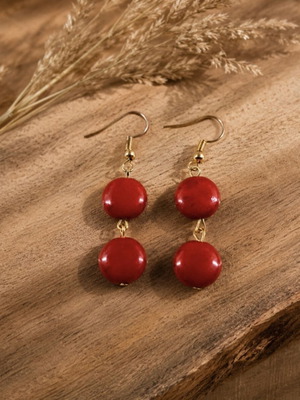 Earrings with hanging red stones, like new