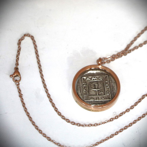 Ancient pendant silver-plated coin - replica - Philip, glass case necklace pendant 22K gold-plated