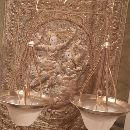 Pendant single-light lamps used, pair
