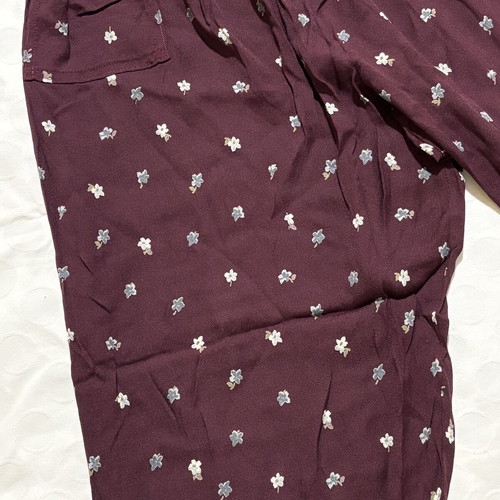 Burgundy Floral Wide-Leg Pants used, high waist, elastic waist