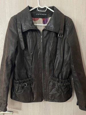 Δερμάτινη ζακέτα γυναικεία μεταχειρισμένη καφέ μέγεθος XL