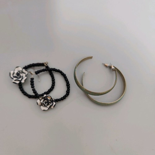 Earrings set with 2 pairs used, turquoise hoops by Accessorize