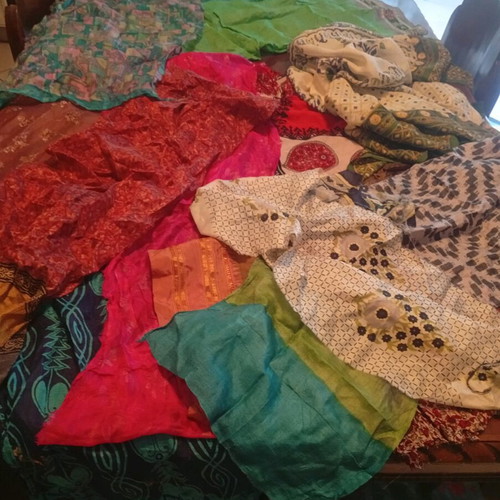 Silk Indian sari pieces used, pack of 14, vintage