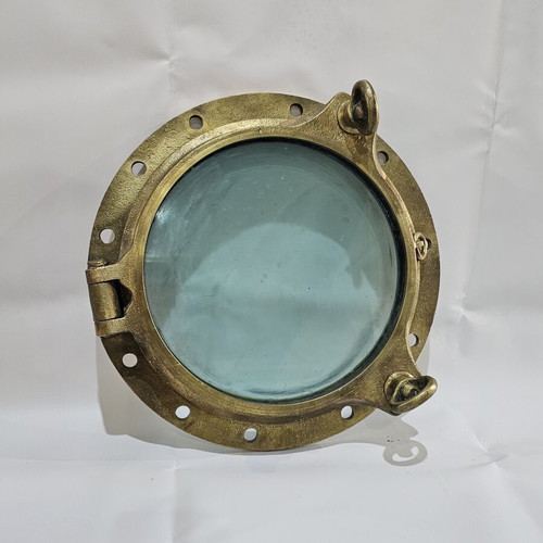 Heavy-Duty Brass Porthole Window used, thick glass, 17 kg