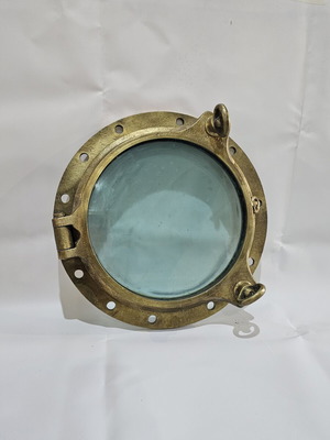 Heavy-Duty Brass Porthole Window used, thick glass, 17 kg