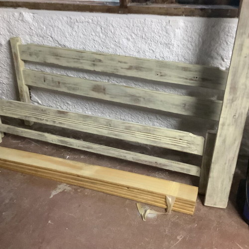 Half-Double Wooden Bed used, painted with chalk paint, without mattress