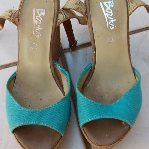Bozikis platform sandals size 37-38, beige and blue