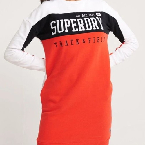 Superdry Red Sweat Dress Large/40/12 With Long-Sleeved Panel Design