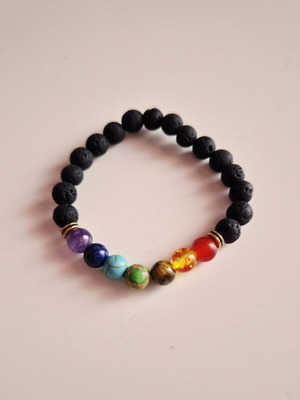 Elastic bracelet with lava beads and 7 chakra beads new