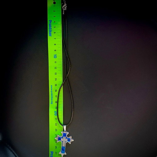 Blue cross pendant with crystals, steel