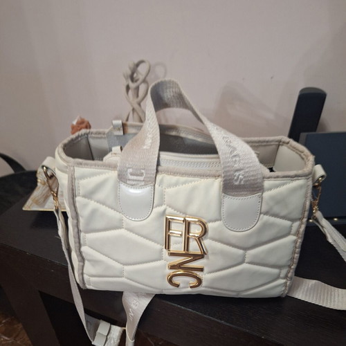 FRNC shoulder bag like new, ecru satin waterproof material