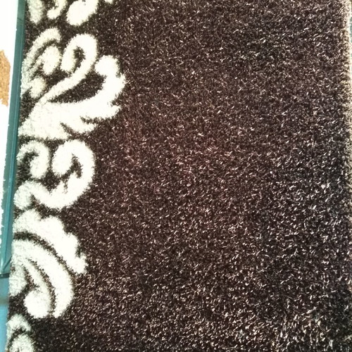 Shaggy rug dark brown with ecru flowers new 2x3