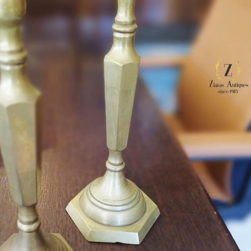 Brass Candlesticks Set like new with Geometric Design