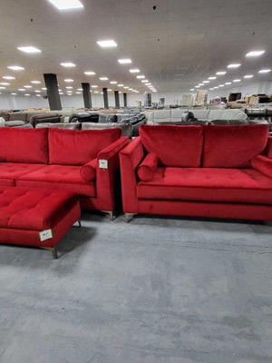 Red fabric sofas Idol new set three-seater, two-seater and ottoman