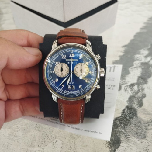 Zeppelin 8684-3 wristwatch like new, blue and brown