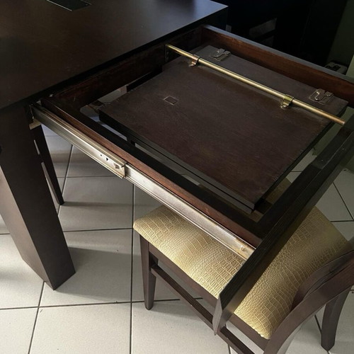 Dining set with 6 chairs like new, beech wood wenge color, beige leather