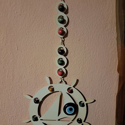 Decorative hanging home element like new, metal with beads