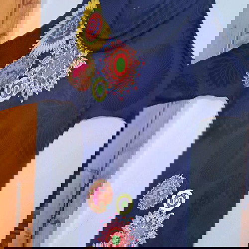 Desigual knitted dress XL like new, blue with colorful mandala patterns