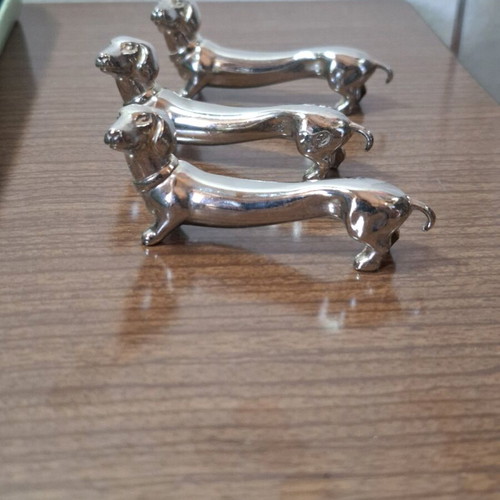 Set of 6 vintage knife rests silver plate dogs used
