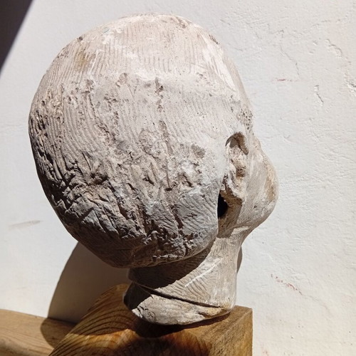 Plaster Head Sculpture on Wooden Base 23 cm, used