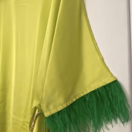 Lime satin short dress new with feathers and chain belt