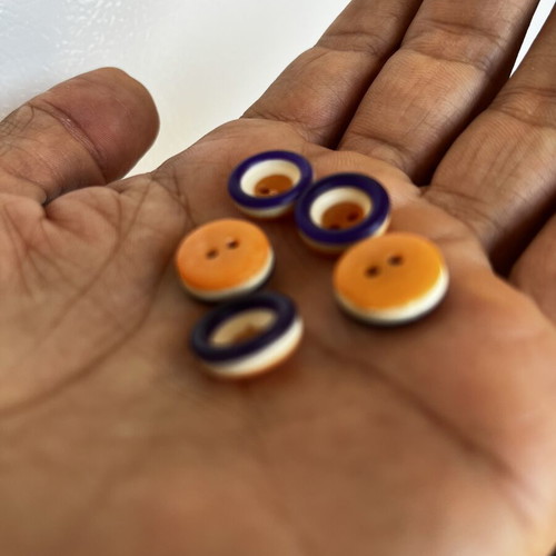Vintage buttons 13.5 mm purple yellow white, pack of 15