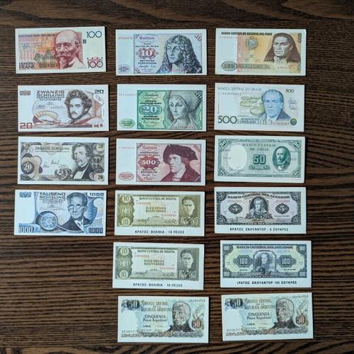 Karouzel banknote stickers used, 58 pieces from 1991