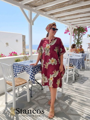 Καφτάνι μπορντό plus size πολύχρωμο Rima Beachwear καινούργιο