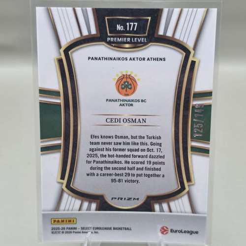 2025-26 Panini Select EuroLeague Cedi Osman Premier Level Prizm card