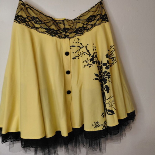 Lonely Formal Skirt Yellow With Black Lace And Tulle New