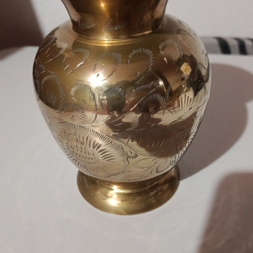 Handmade brass vase like new with carved designs