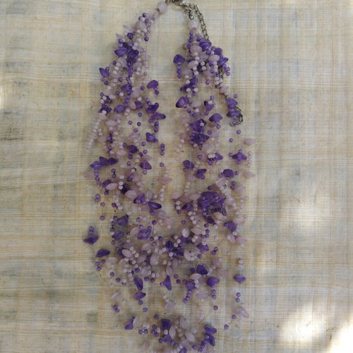 Handmade necklace with purple and white beads