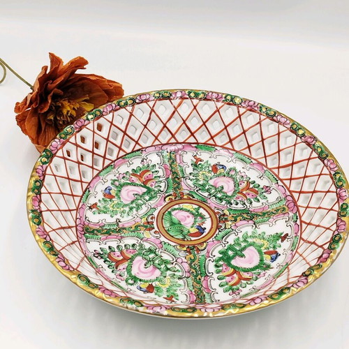 Vintage Chinese Famille Rose Mandarin fruit bowl used
