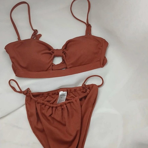 Swimsuit set like new, with straps in terracotta color, size S