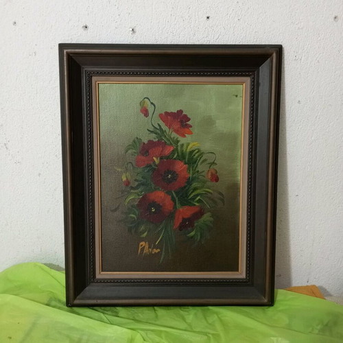 Painting used on wood with flower theme 53x42 cm