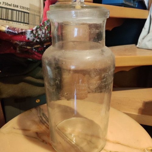 Vintage glass jar with lid used, height 30 cm