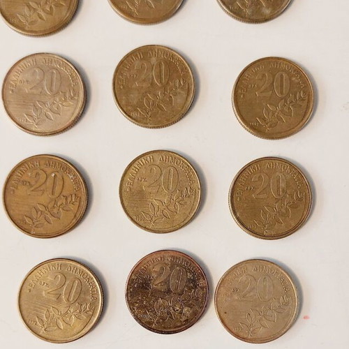 Set of 13 Greek 20 Drachma Coins Dionysios Solomos used